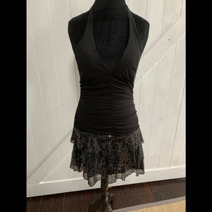 Black halter style sequence dress